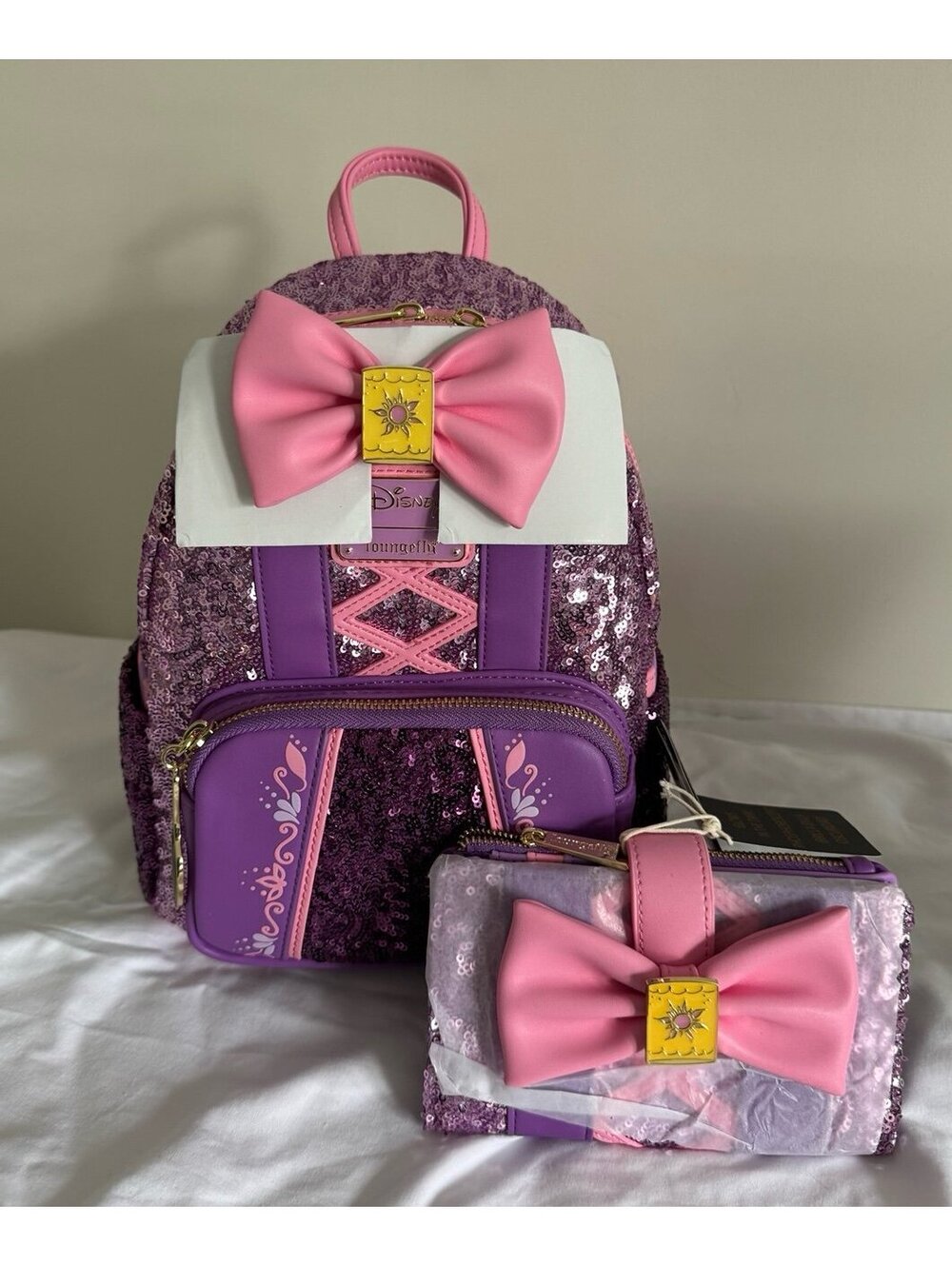 Loungefly Disney Princess Tangled Rapunzel Sequin Backpack & Wallet SET